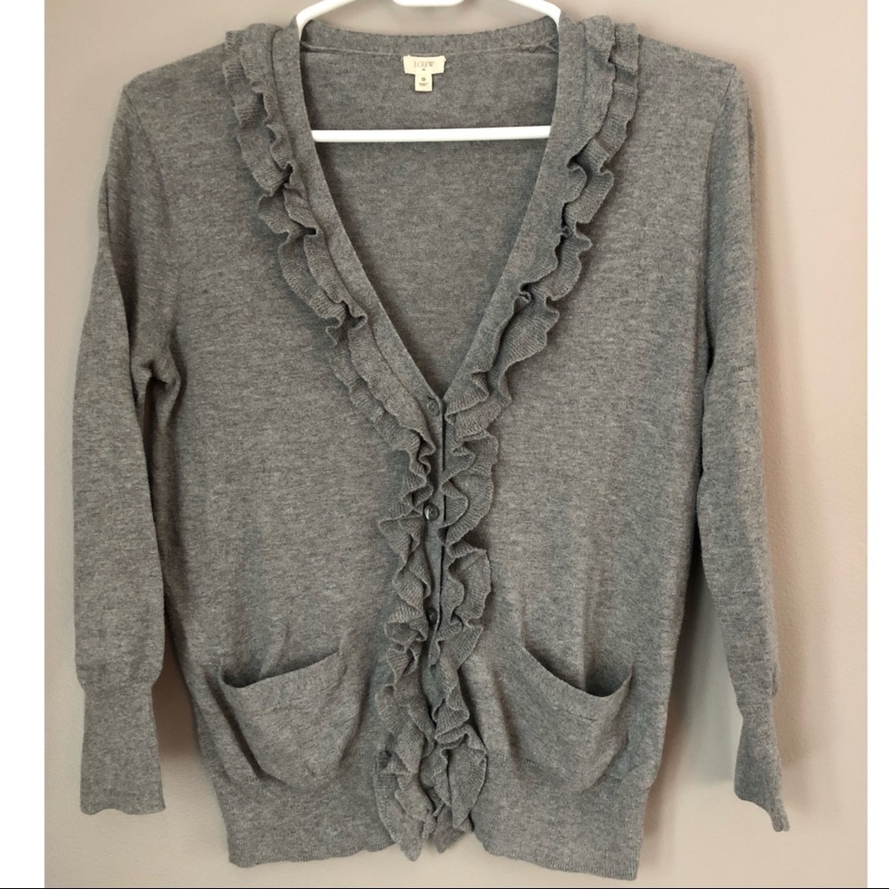 J. Crew Gray Ruffle Cardigan